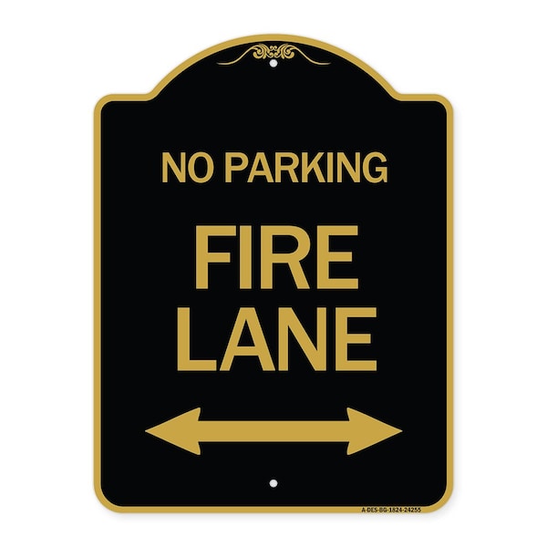 Colorado Fire Lane W/ Bidirectional Arrow, Black & Gold Aluminum Sign, 18" x 24", BG-1824-24255